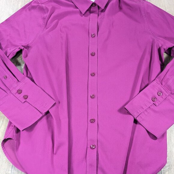 Chicos Top Womens Medium Purple No Iron Button Up Stretch Long Sleeve Career - Picture 2 of 7